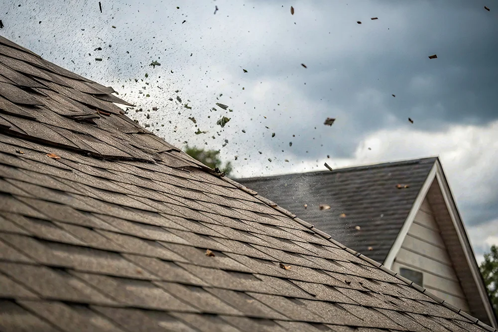 Wind lifting shingles on residential roof