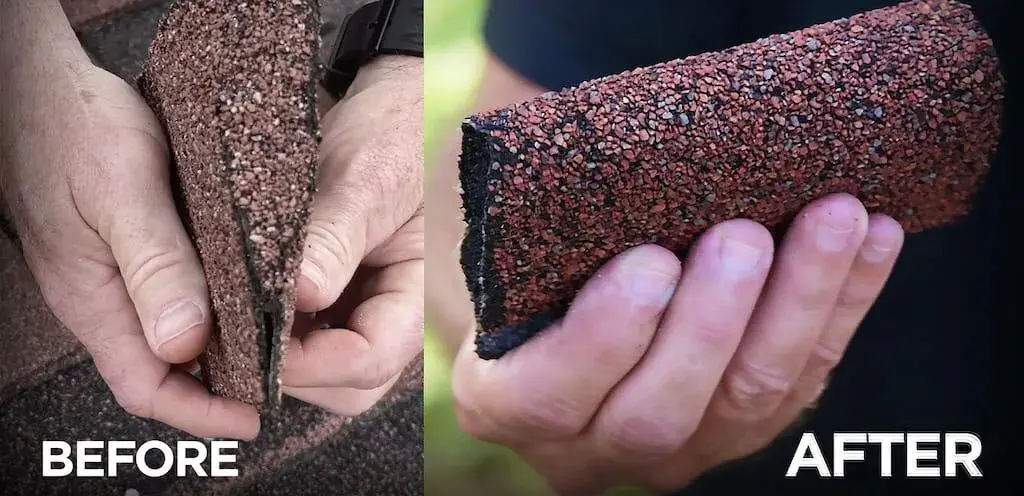 Flexible asphalt shingles after treatment