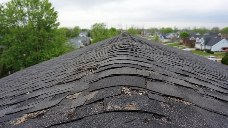Aging asphalt shingle roof on Northeast Ohio home