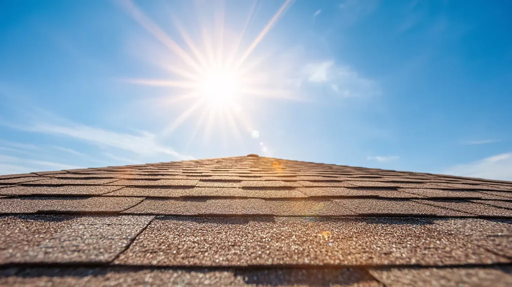 Summer sun shining on asphalt shingle roof in Northeast Ohio